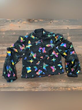 Women's Black Sheer Butterfly-Print Blazer Jacket